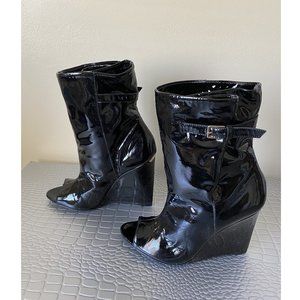 Authentic Burberry Peep Toe Buckle Ankle Boots BLACK Leather